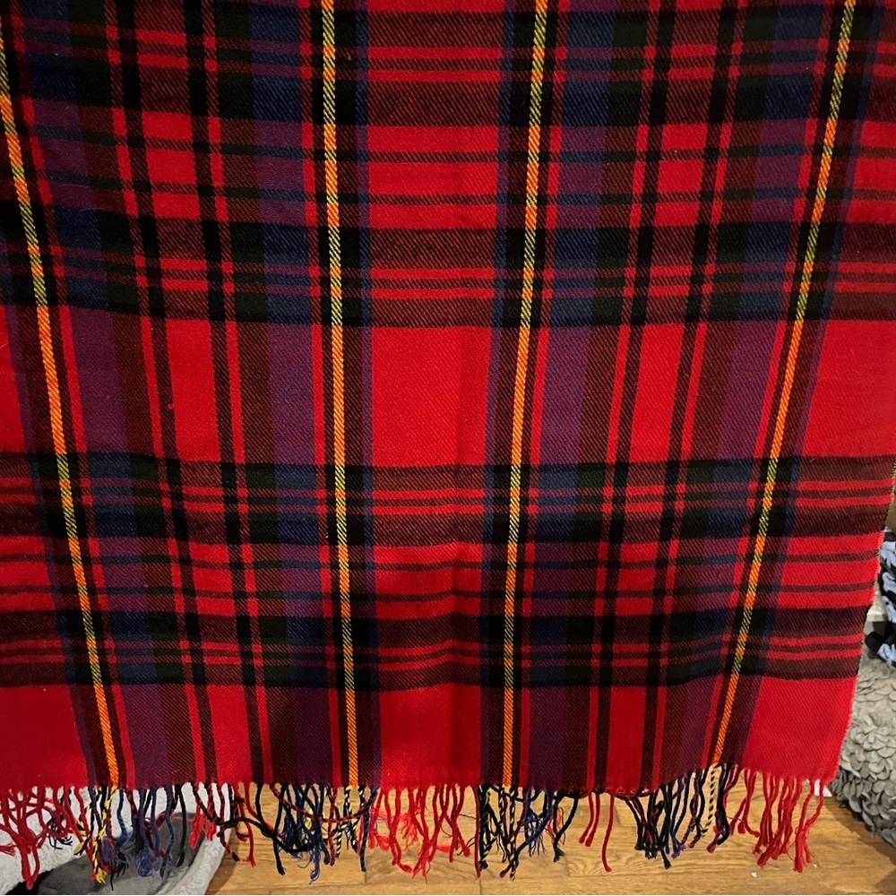 Merona Red Plaid Fringe Scarf with Multicolor Tartan